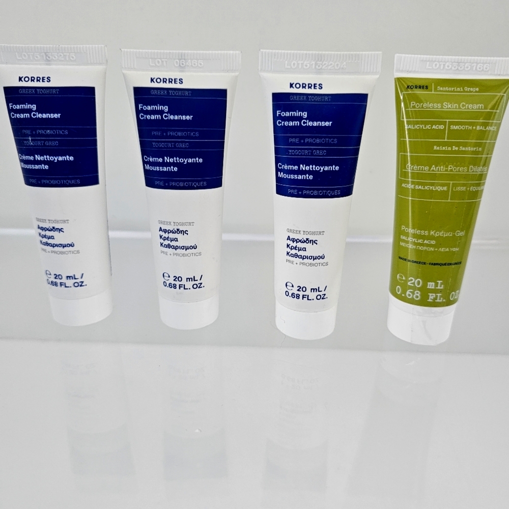 4 KORRES Greek Yoghurt Foaming Cream Cleanser & Poorless Skin Cream @ 20 mL ea.